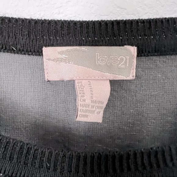 Love 21 Black Knit with Sheer Shoulder Top Size Small - Picture 2 of 3